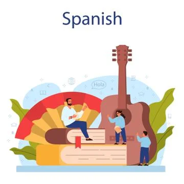 Spanish learning concept. Language school spanish course. Study Illustrazione stock