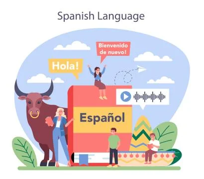 Spanish learning concept. Language school spanish course. Study Illustrazione stock
