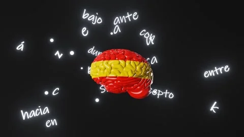 Spanish Learning Foreign language fluency improvement Human brain Spain flag Stock Footage 246558135