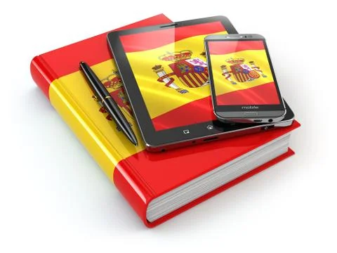 Spanish learning. mobile devices, smartphone, tablet pc and book . Stock Illustration
