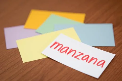 Spanish; Learning New Language with the Flaish Card (Translation; Apple) Stock Photos