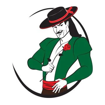 Spanish man with a rose. Abstract vector logo. Stock Illustration
