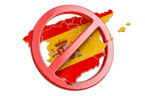 Spanish map with forbidden sign, 3D rendering Stock Illustration