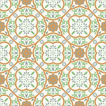 Spanish pattern tile seamless pattern. Mediterranean ceramic tiles design pastel Stock Illustration