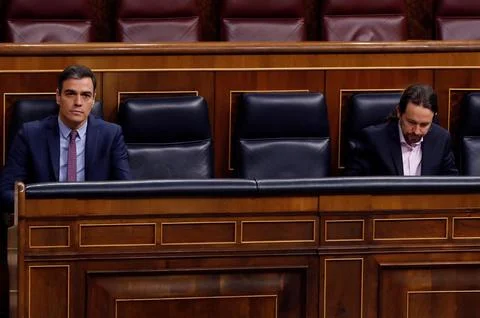 Spanish Prime Minister Sanchez faces Parliament's questions for the first time s Stock Photos