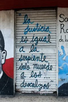 A spanish quote of Oscar Romero "La justicia es igual a las serpientes. Slo m Stock Photos