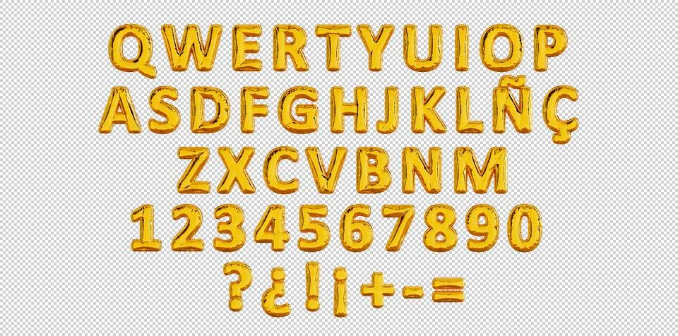 Spanish QWERTY alphabet golden balloon shape Stock Photos