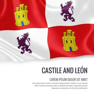 Spanish state Castile and Leon flag waving on an isolated white background. Stock Illustration
