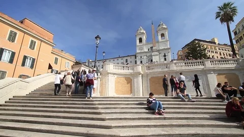 The Spanish Steps and Trinity church in Rome, Italy Stock Footage 83501503