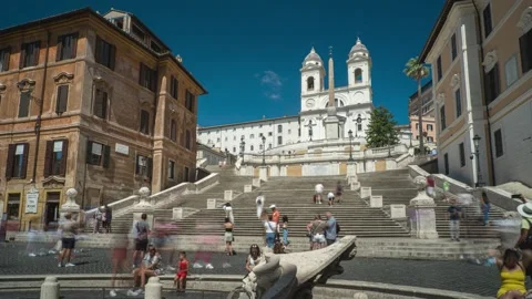 Spanish Steps and Trinity of the Mountains, Rome, Italy Stock Footage 157608624