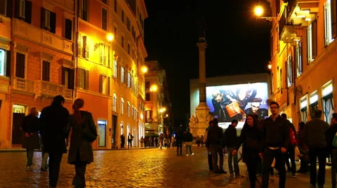 The Spanish Steps at night Stock Footage 49696312