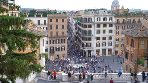 Spanish Steps, Piazza de Espana, Rome, Italy. Panoramic view Stock Footage 93371860