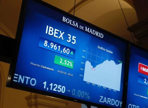 Spanish stock market sees a 2.12-percent rise at start of trading, Madrid, Spain Stock Photos