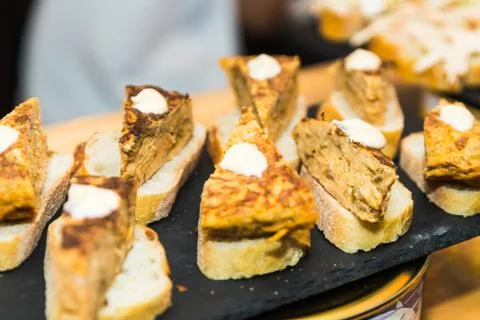 Spanish tapas called pintxos of the Basque country Stock Photos