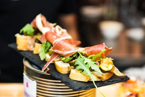 Spanish tapas called pintxos of the Basque country Stock Photos