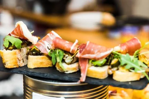 Spanish tapas called pintxos of the Basque country Foto stock