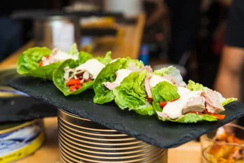 Spanish tapas called pintxos of the Basque country Stock Photos