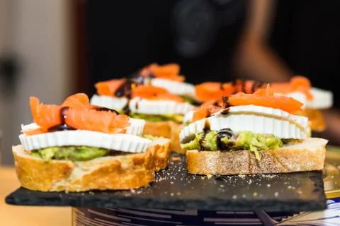 Spanish tapas called pintxos of the Basque country Foto stock