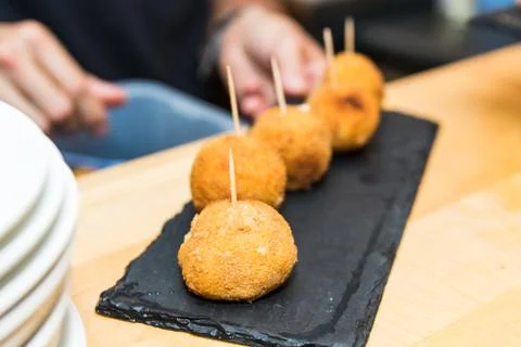 Spanish tapas called pintxos of the Basque country Stock Photos