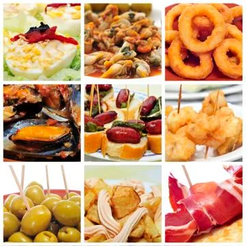 Spanish tapas collage 스톡 일러스트