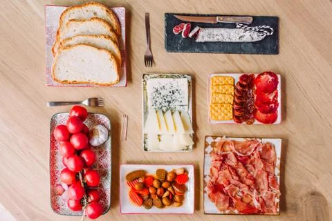 Spanish tapas top view. Stock Photos