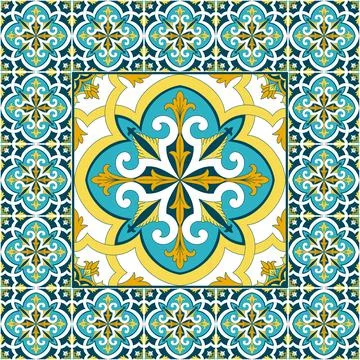 Spanish tile pattern floor vector with ceramic print Stock Illustration