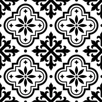 Spanish tile pattern, Moroccan tiles design, seamless black Stock Illustration