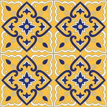 Spanish tile pattern vector seamless with retro ornaments Stock Illustration