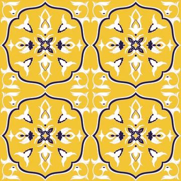 Spanish tile pattern vector seamless with ceramic ornaments Stock Illustration