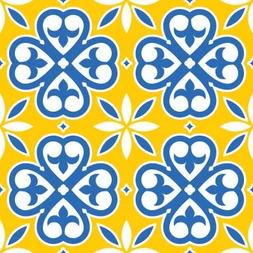 Spanish tiles pattern, Moroccan and Portuguese tile seamless  - Azulejo Stock Illustration