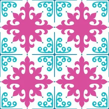 Spanish tiles pattern, Moroccan and Portuguese tile seamless design Stock Illustration