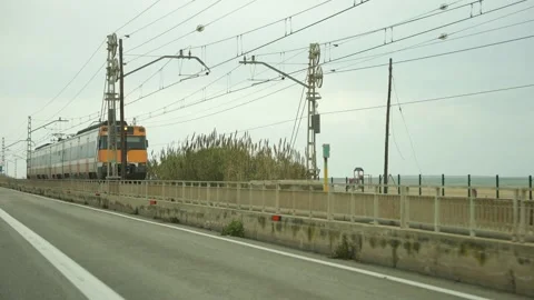 Spanish train drive by - Slow Motion Stock Footage 173766349