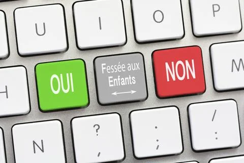 Spanking to children question and answer Yes and No in French 库存插图