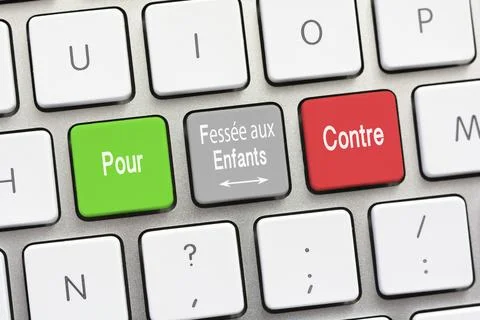 Spanking to children question and answer For and Against in French 写真素材