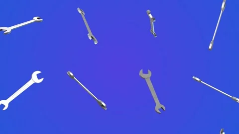 Spanner 3D Falling on a Blue Background. Wrench 3D Animation. Tools 3D. 4K Video stock 285921254