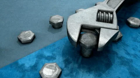 Spanner and nut 3d animation, tool, work. Video stock 12152695
