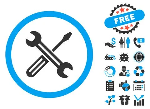 Spanner and Screwdriver Flat Vector Icon with Bonus Illustrazione stock