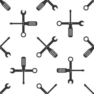 Spanner and screwdriver tools icon seamless pattern on white background. Service イラスト素材