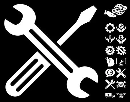 Spanner And Screwdriver Vector Icon With Tools Bonus Illustrazione stock