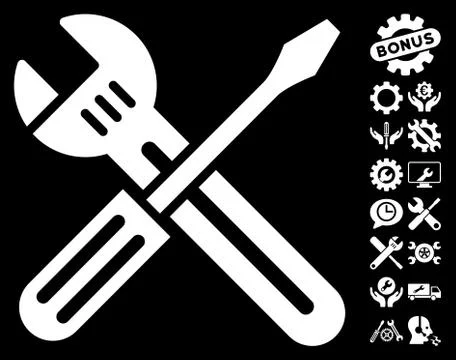 Spanner And Screwdriver Vector Icon With Tools Bonus Illustrazione stock