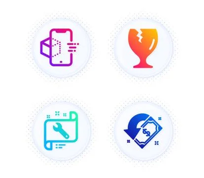 Spanner, Augmented reality and Fragile package icons set. Cashback sign. Vector 스톡 일러스트
