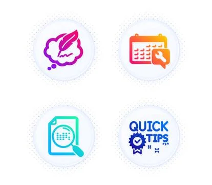 Spanner, Copyright chat and Search file icons set. Quick tips sign. Vector Illustrazione stock