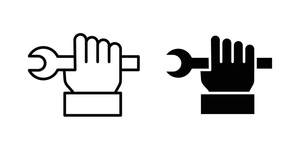 Spanner in hand icon bundle for website design projects Stock Illustration