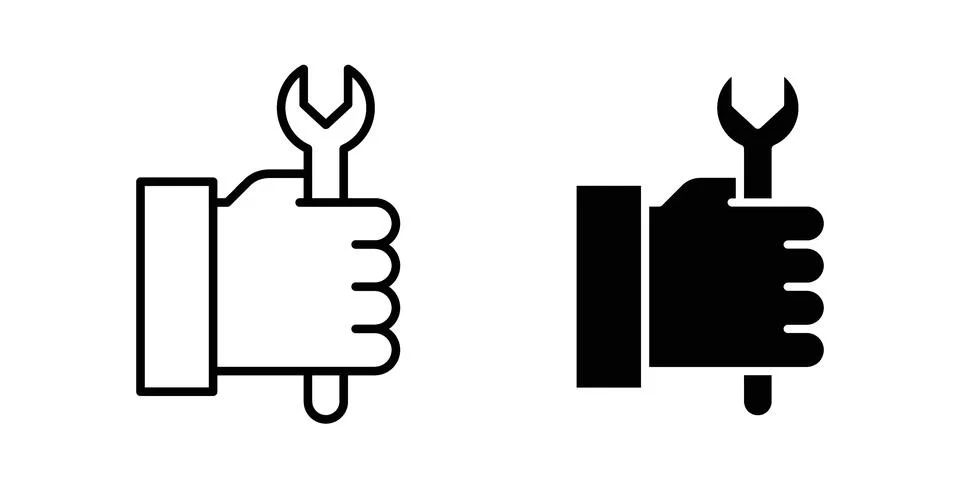 Spanner in hand icon. Line Drawings and Silhouettes icons Stock Illustration