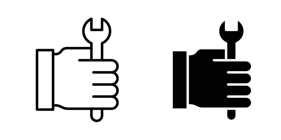 Spanner in hand icon vector concepts, line and silhouette style Stock Illustration