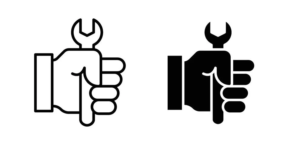 Spanner in hand icon vectors. Illustrations in black Stock Illustration