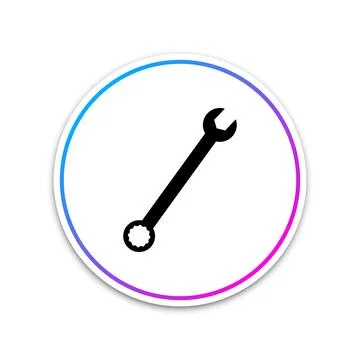 Spanner icon isolated on white background. Circle white button. Vector Stock Illustration