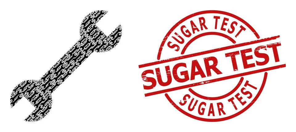 Spanner Icon Recursion Mosaic and Textured Sugar Test Seal Illustrazione stock