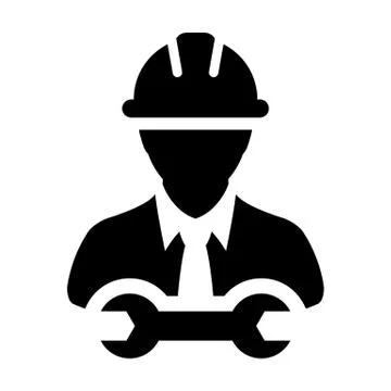 Spanner icon vector male construction service person profile avatar with hardhat Illustrazione stock