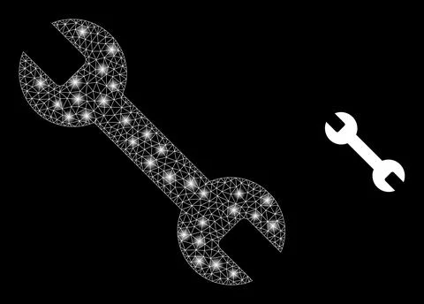 Spanner Icon - Wire Frame Mesh with Constellation Nodes Stock Illustration